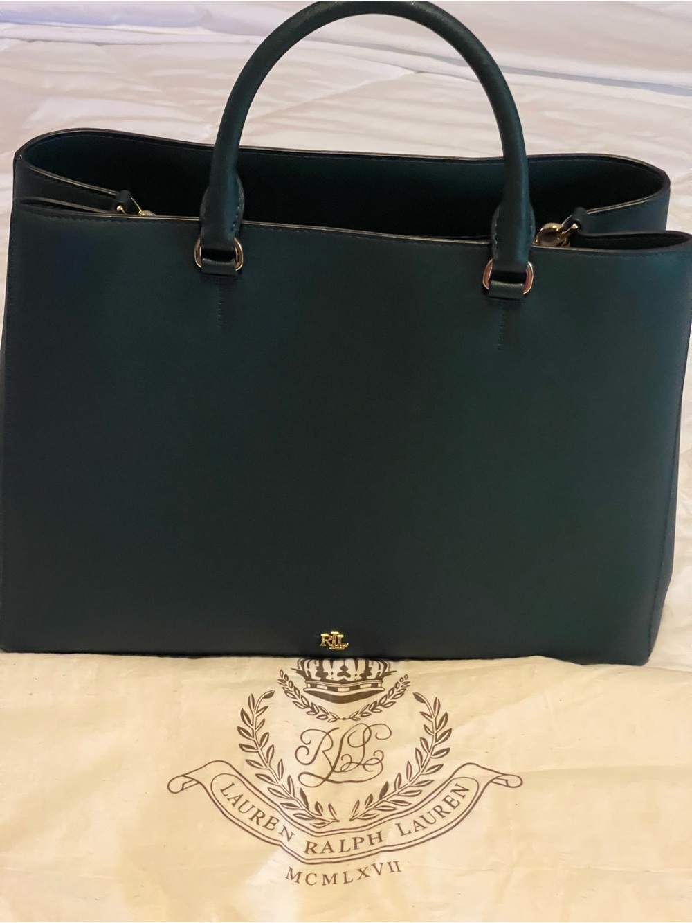 Lauren Ralph Lauren Teal Leather Top-Handle Tote